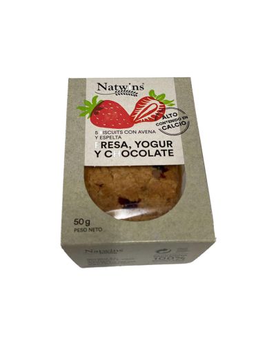 Biscuits con Avena y Espelta, Fresa, Yogur y Chocolate Natwins 50 gramos – Caja de 21 unidades