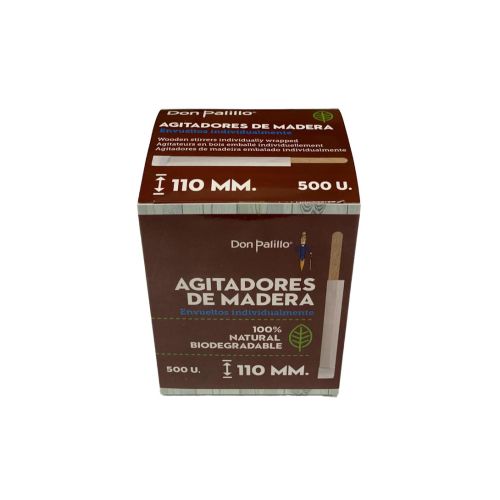 Removedor per Cafè 110 mm de Fusta Don Palillo Envasades Individualment – Caixa de 500 unitats