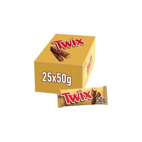 Twix Barreta de Galleta i caramel recoberta de Xocolata amb Llet 50 grams – Estoig de 25 unitats